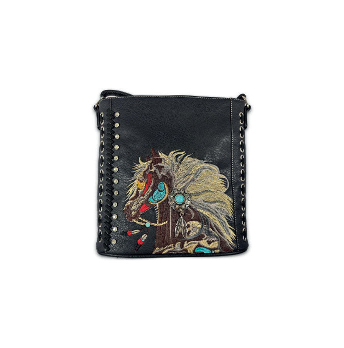 Small Black Handbag with Horse