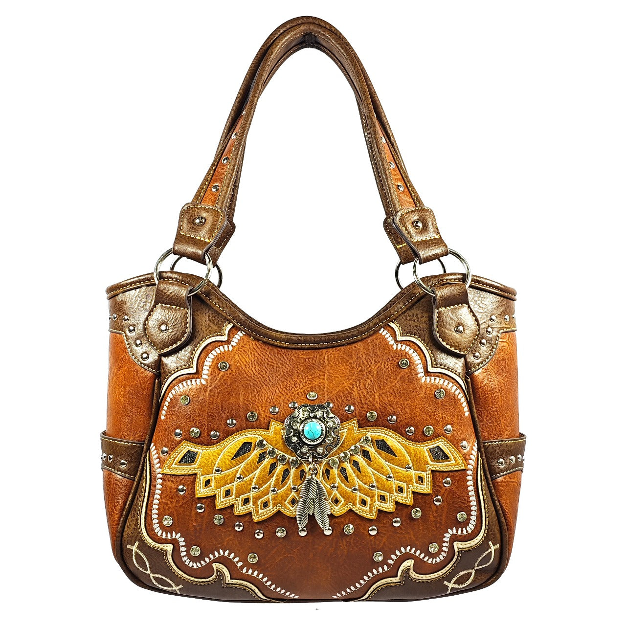 Brown and Tan Tote with Turquoise