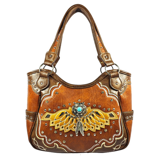 Brown and Tan Tote with Turquoise