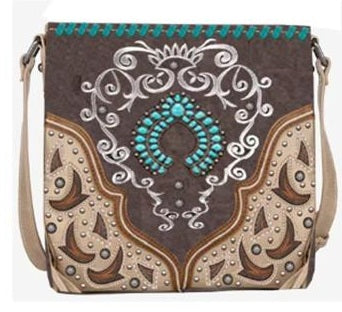 Western Turquoise Crossbody Purse – Tan
