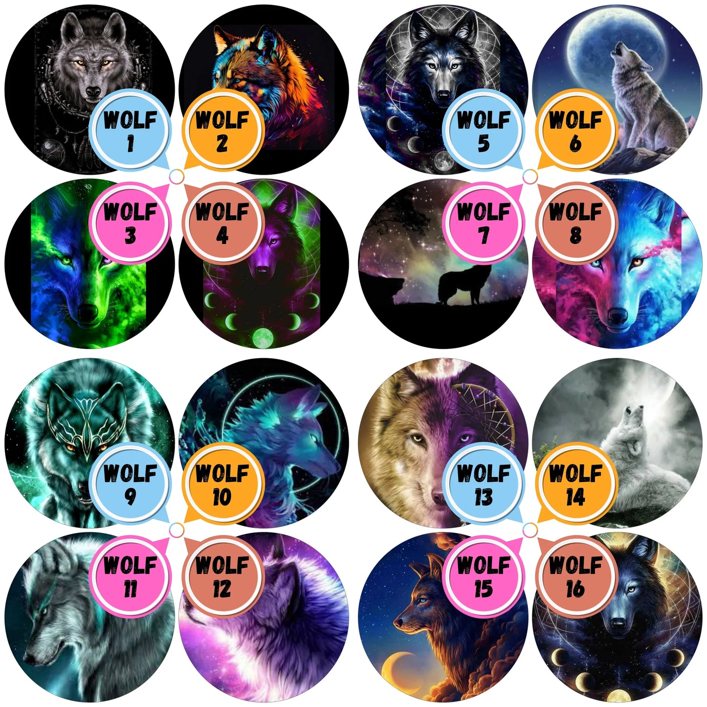 Wolf Themed Cabs - 1 INCH EPOXY STICKERS (PAIR)