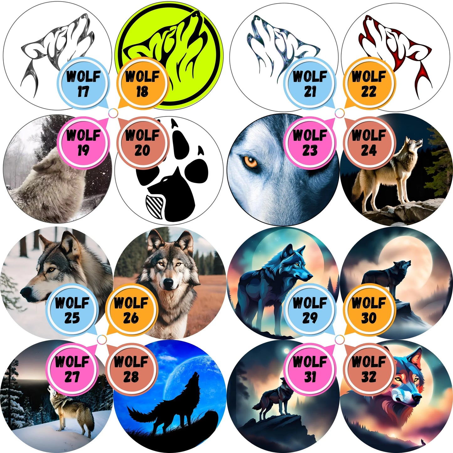 Wolf Themed Cabs - 1 INCH GLASS CABS (PAIR)